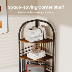 6-Tier Corner Shelf Tall Freestanding Corner Bookshelf with Heavy-duty Metal Frame-Brown