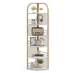 6-Tier Corner Shelf Tall Freestanding Corner Bookshelf with Heavy-duty Metal Frame-White