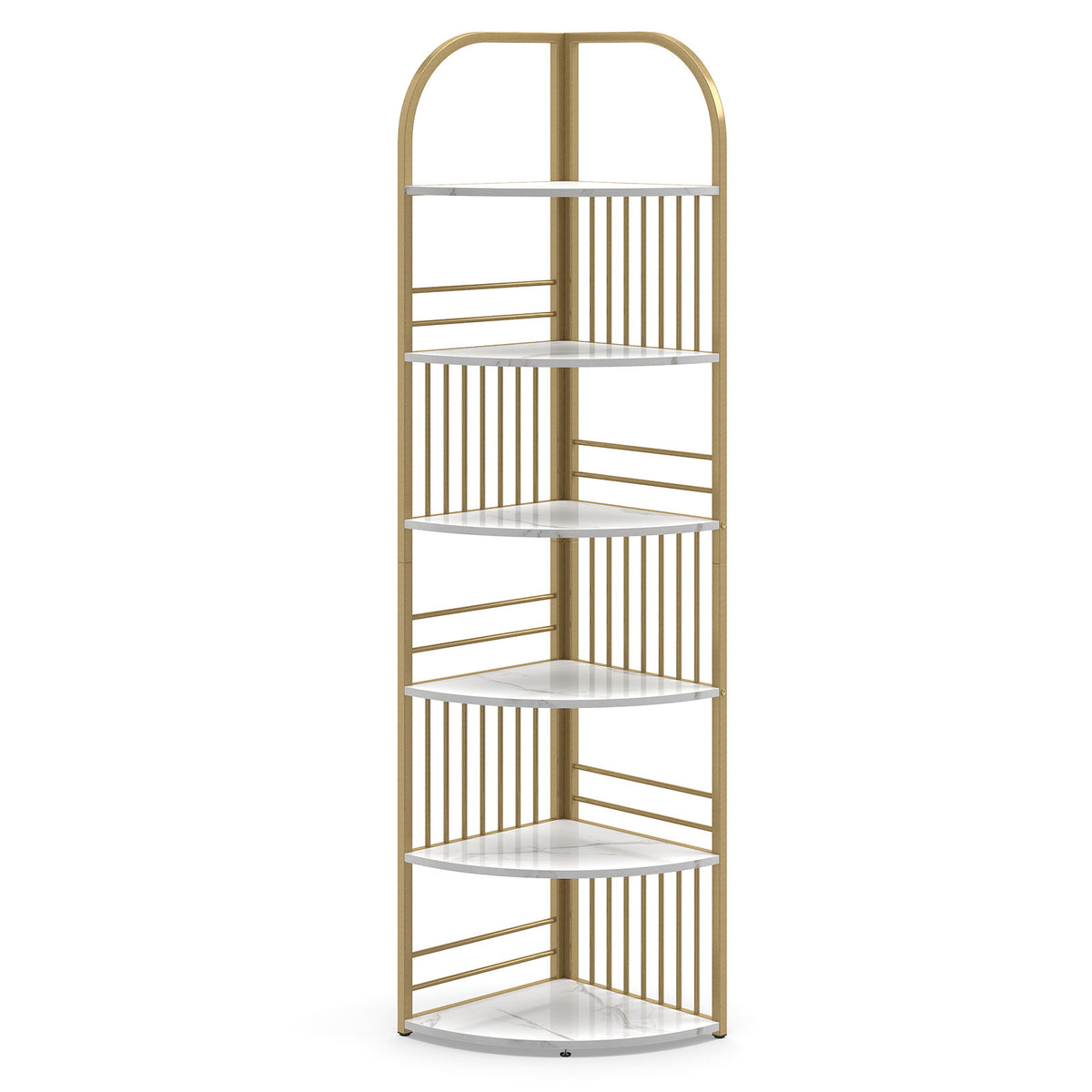 6-Tier Corner Shelf Tall Freestanding Corner Bookshelf with Heavy-duty Metal Frame-White