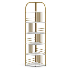 6-Tier Corner Shelf Tall Freestanding Corner Bookshelf with Heavy-duty Metal Frame-White