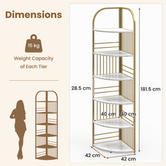 6-Tier Corner Shelf Tall Freestanding Corner Bookshelf with Heavy-duty Metal Frame-White