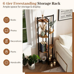 6-Tier Plant Stand Tiered Storage Shelf with 6 Fan-Shaped Shelves-Rusitcbrown