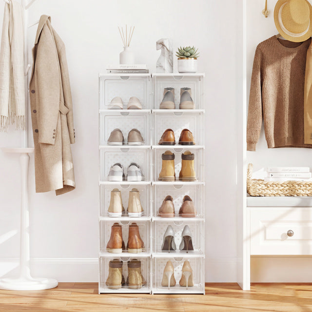 6-Tier Portable Shoe Organizer Set of 2 with Flip Front Door-Transparent