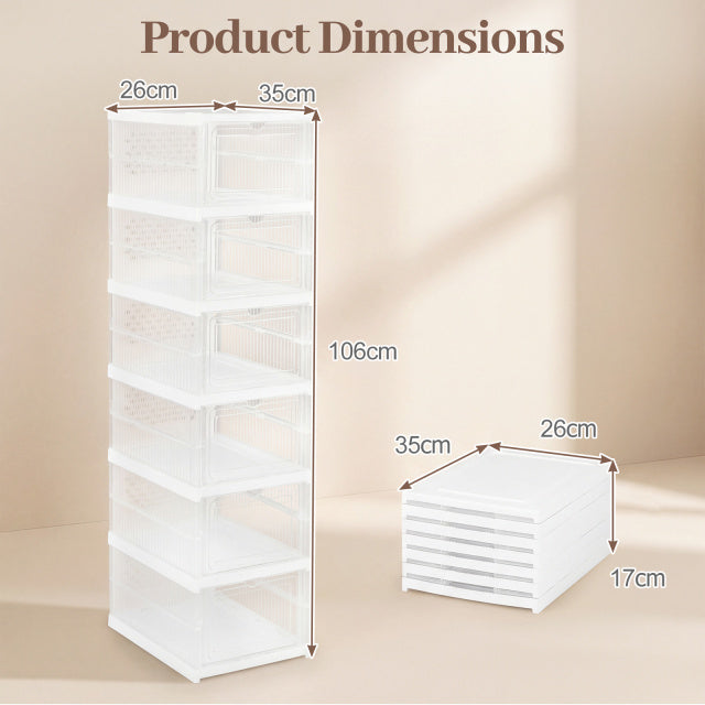 6-Tier Portable Shoe Organizer Set of 2 with Flip Front Door-Transparent