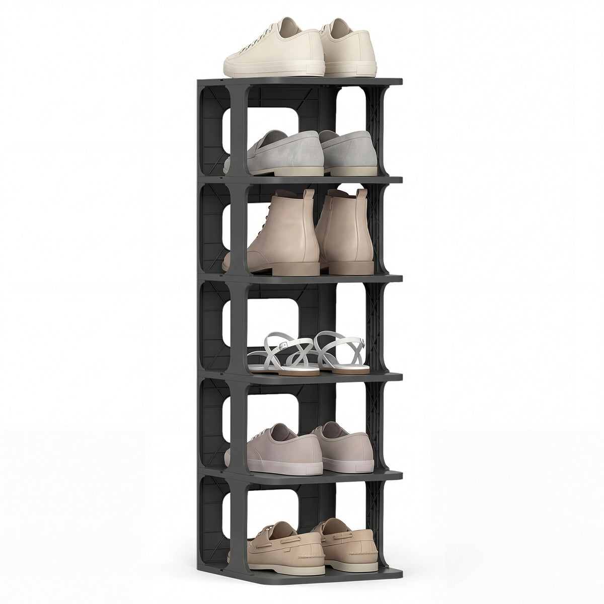 6-Tier Stackable Shoe Rack Small Vertical Shoe Organizer-Black
