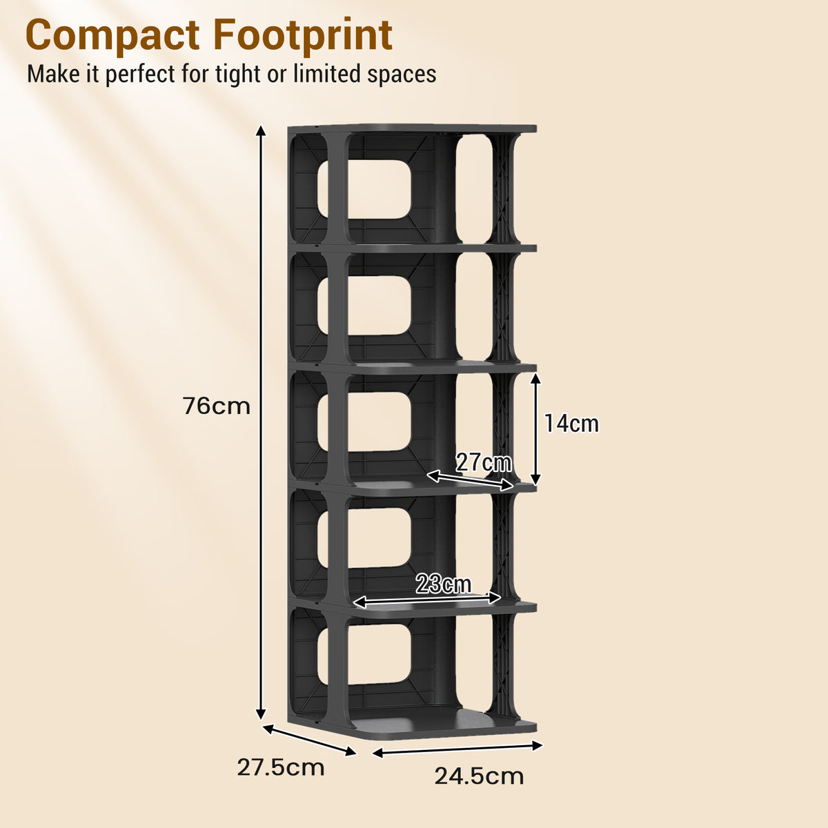 6-Tier Stackable Shoe Rack Small Vertical Shoe Organizer-Black