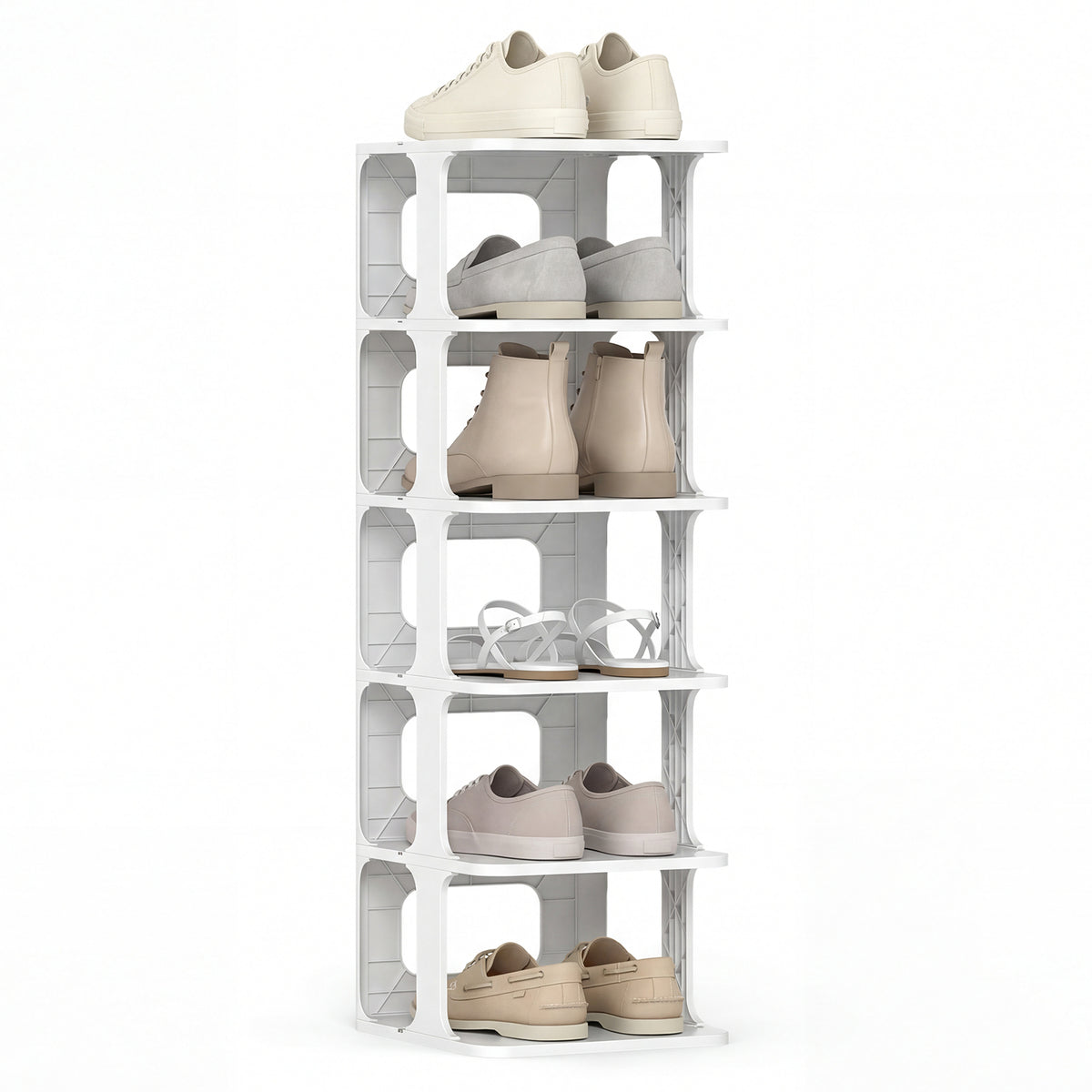 6-Tier Stackable Shoe Rack Small Vertical Shoe Organizer-White