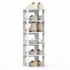 6-Tier Stackable Shoe Rack Small Vertical Shoe Organizer-White