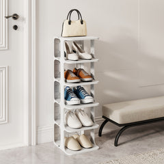 6-Tier Stackable Shoe Rack Small Vertical Shoe Organizer-White