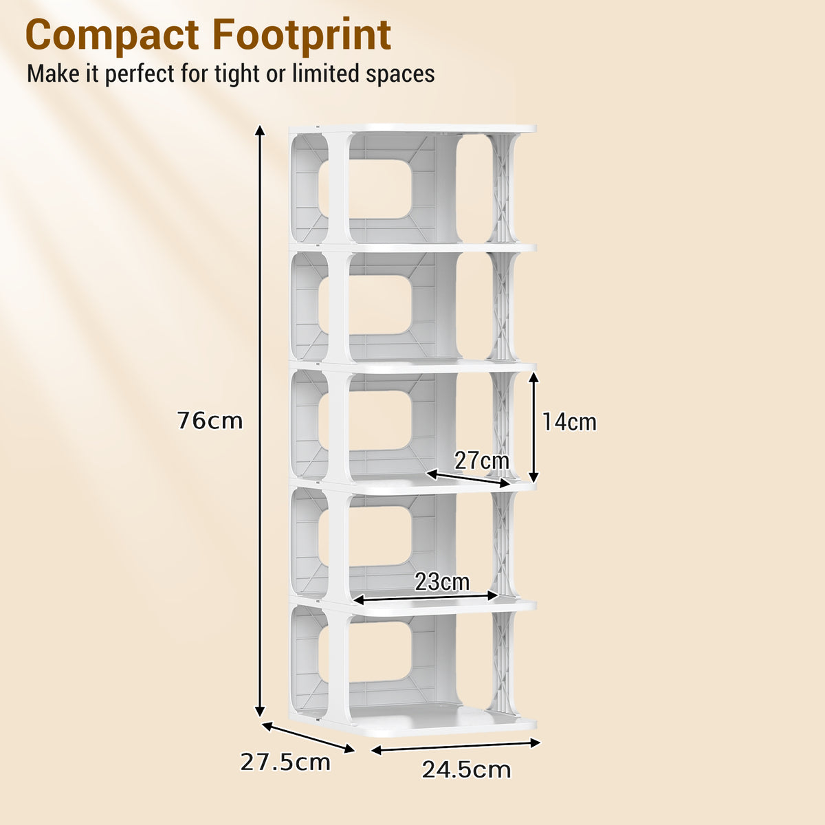 6-Tier Stackable Shoe Rack Small Vertical Shoe Organizer-White