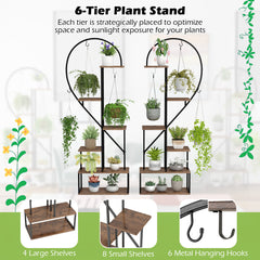6-Tier Metal Plant Stand Heart-Shape Ladder Plant Shelves -Rustic Brown