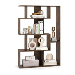 6-Cube Open-back Geometric Bookshelf with Anti-tip Kits, a tall wooden unit with staggered open shelves