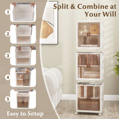 6-Cube Stackable Storage Bins with Lockable Wheels for for Kitchen Living Room Bedroom-White