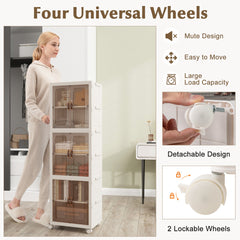 6-Cube Stackable Storage Bins with Lockable Wheels for for Kitchen Living Room Bedroom-White