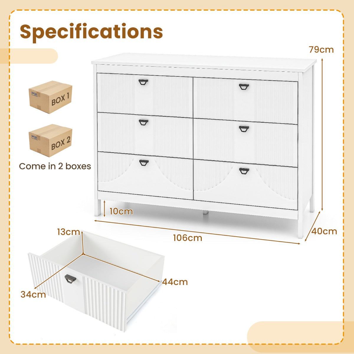 6-Drawer Wooden Chest of Drawers with Handles-white