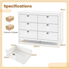 6-Drawer Wooden Chest of Drawers with Handles-white