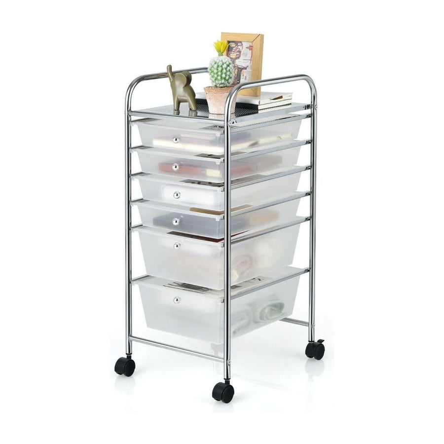 6 Drawers Storage Trolley with 4 Wheels for Makeup Beauty Salon-Transparent