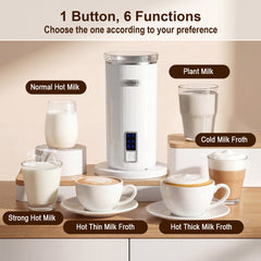 6-in-1 Electric Milk Steamer with Stainless Steel Interior Automatic Warm and Cold Foam Maker-White