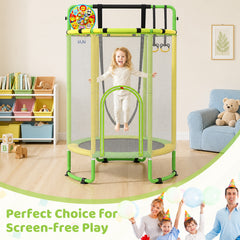 6-in-1 Kids Trampoline 140 cm Indoor Outdoor Trampoline with Swing-Yellow and Green