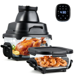 6-in-1 Portable Glass Air Fryer with Lids Built-in Thermostat-Black