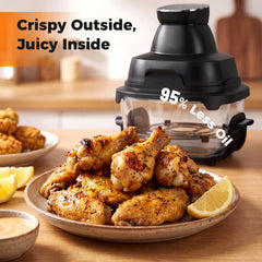 6-in-1 Portable Glass Air Fryer with Lids Built-in Thermostat-Black