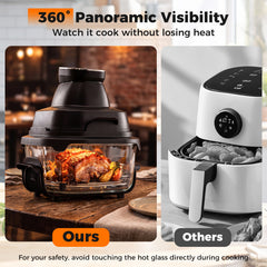 6-in-1 Portable Glass Air Fryer with Lids Built-in Thermostat-Black