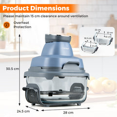 6-in-1 Portable Glass Air Fryer with Lids Built-in Thermostat-Blue