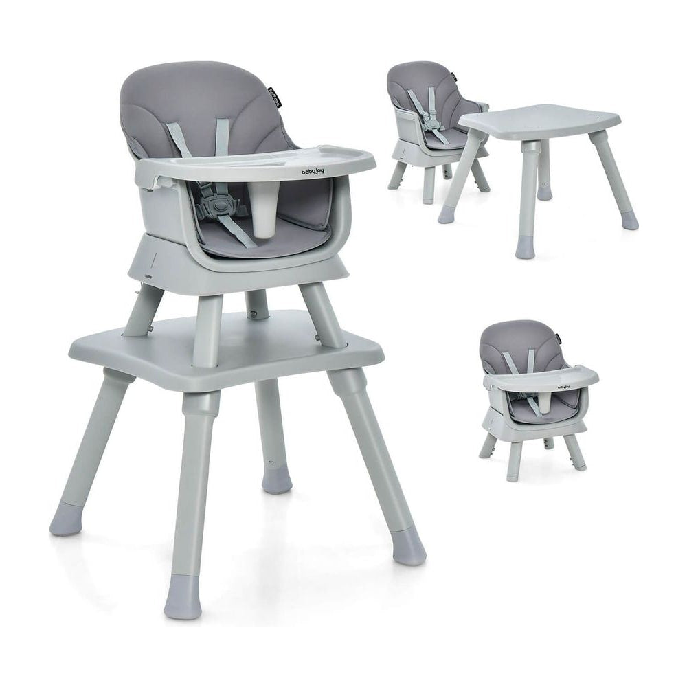 6-in-1 Baby High Chair with removable tray and 5-point harness in grey