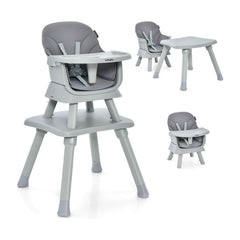 6-in-1 Baby High Chair with removable tray and 5-point harness in grey