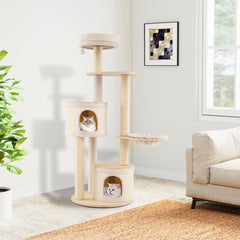 6-level Wooden cat tree with cat condo and sisal scratching posts for indoor-Natural