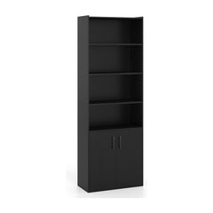 6-tier Modern Style Bookcase with Adjustable Shelves in black, shown from the front with closed doors at the bottom