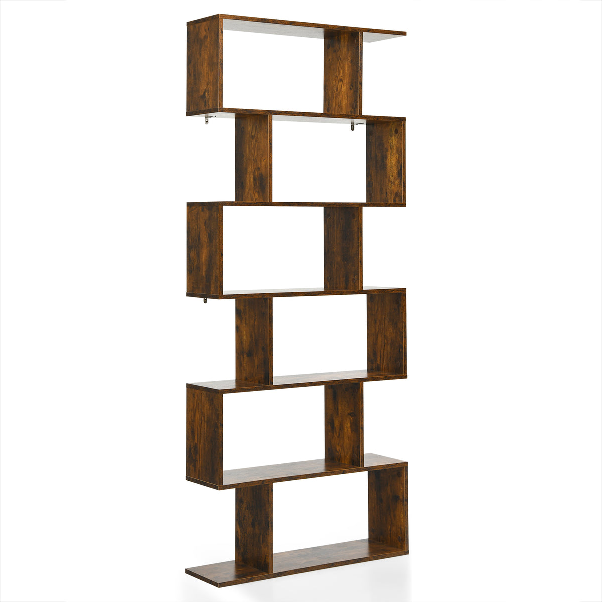 6-tier S-shaped Wooden Industrial Bookshelf shown against a plain white background