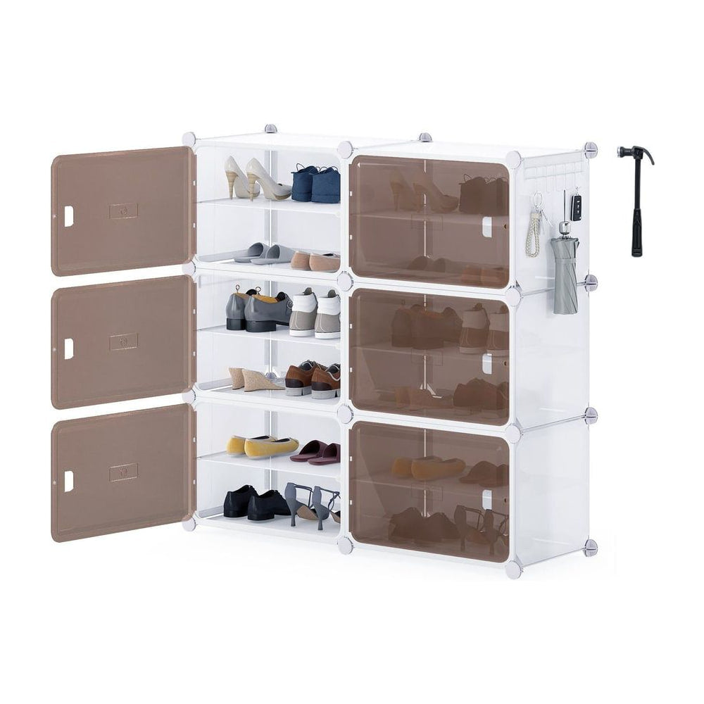 6 Tier Shoe Storage Cabinet with Removable Shelves, front view with doors open