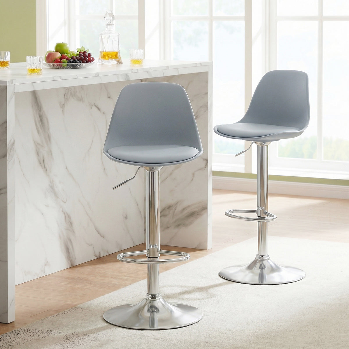 60-82 cm Seat Height Bar Stools Set of 2 with Backrests-Grey