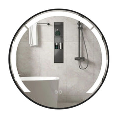 60 cm Round LED Bathroom Mirror with 3 Light Colors-Black