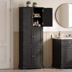 60 x 30 x 160 CM Tall Bathroom Storage Cabinet with 6 Doors-Black