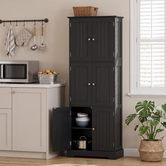 60 x 30 x 160 CM Tall Bathroom Storage Cabinet with 6 Doors-Black
