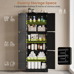 60 x 30 x 160 CM Tall Bathroom Storage Cabinet with 6 Doors-Black