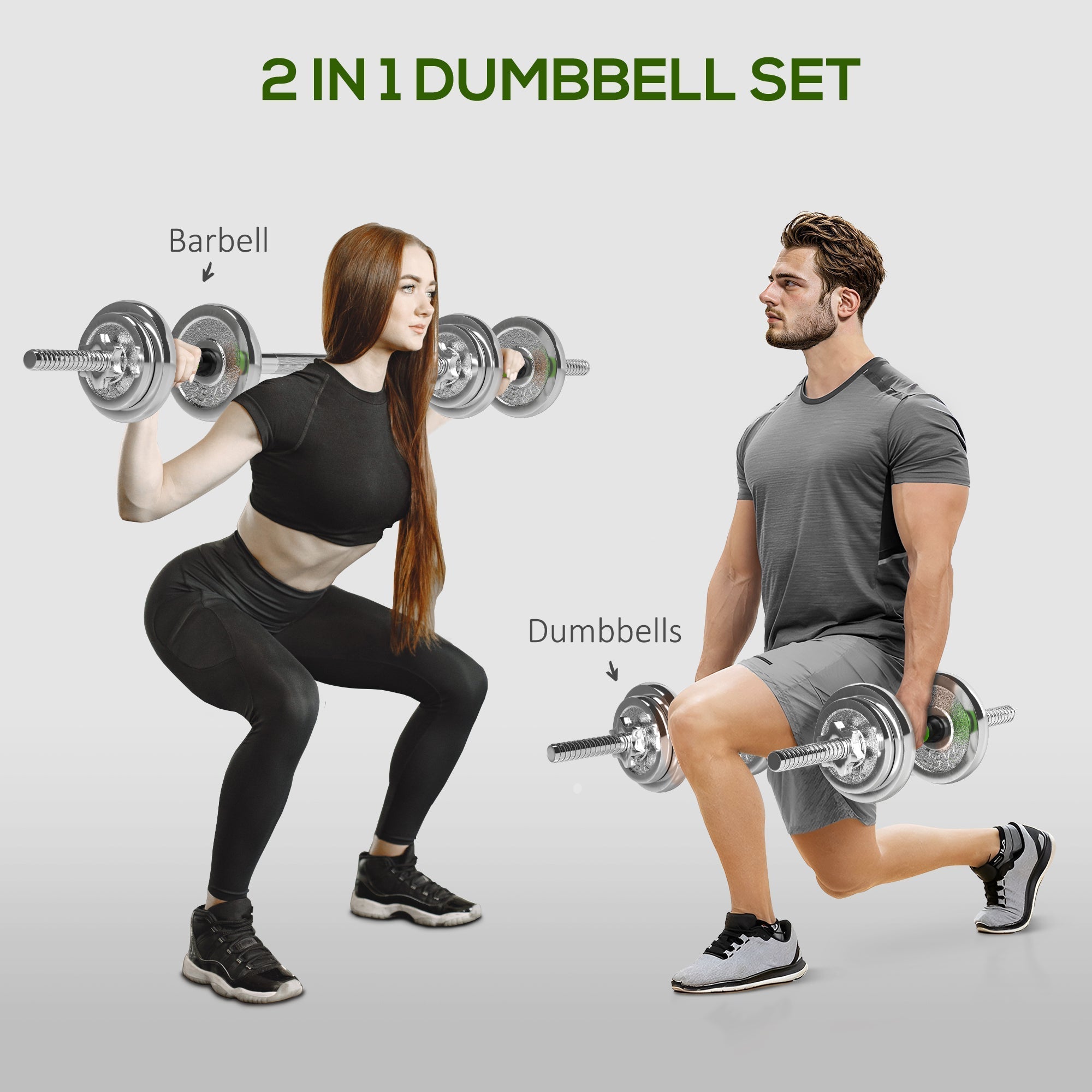 SPORTNOW 20kg 2-in-1 Barbell and Dumbbell Set, with Non-Slip Handle, for Weight Lifting, Training Home Gym
