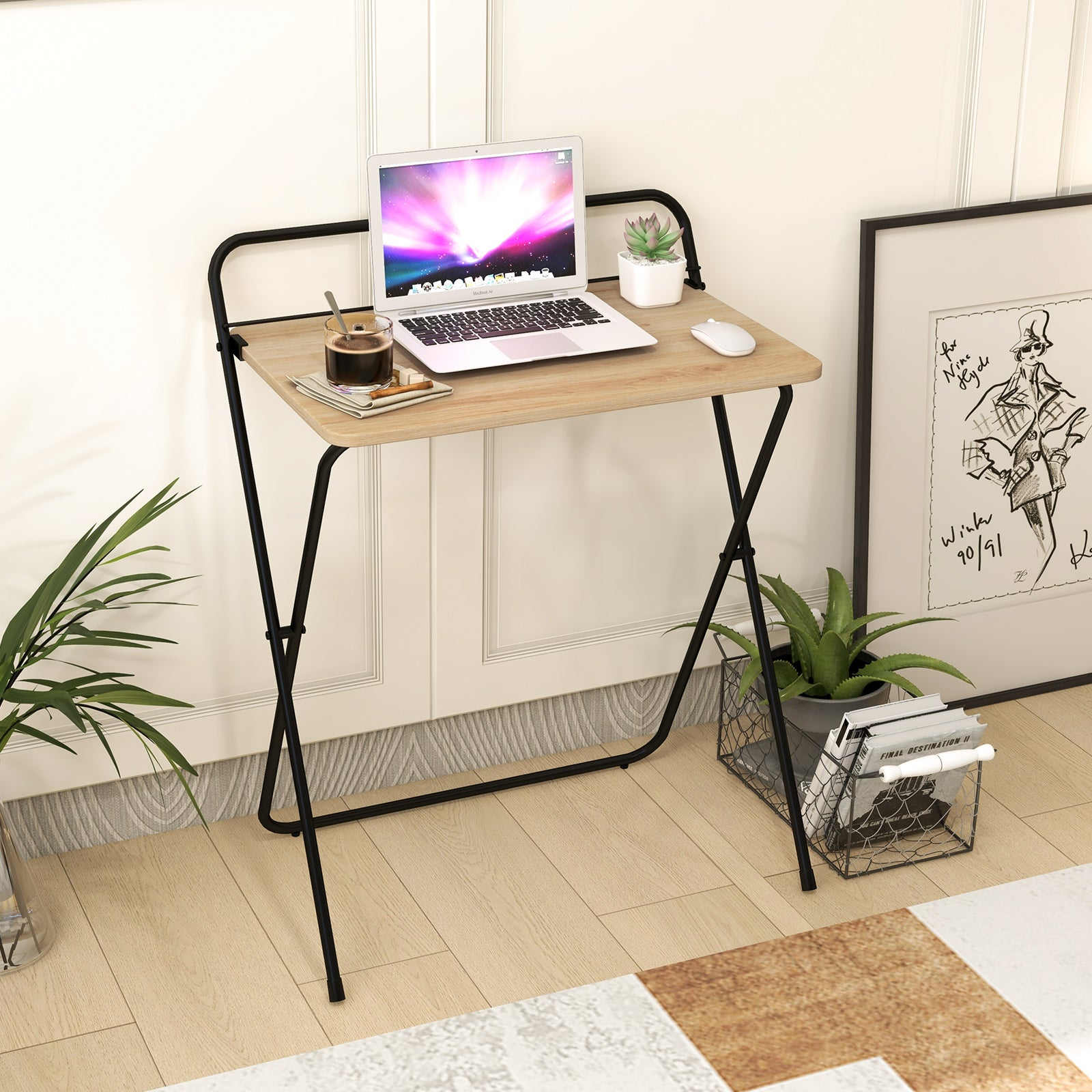 60CM Folding Computer Desk with Tablet Bracket-Natural
