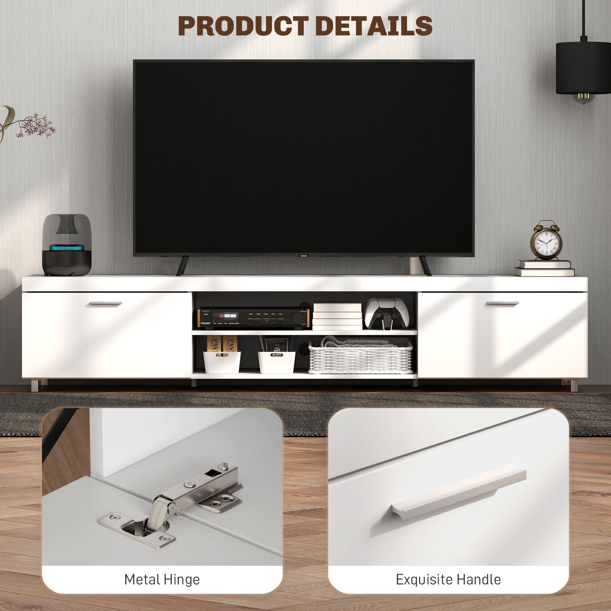 HOMCOM Modern TV unit Cabinet Entertainment Centre for TVs up to 90" w/ Cabinet Shelf for Living room Bedroom White