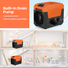60L/Day Commercial Dehumidifier with Pump Portable Industrial Dehumidifier-Orange