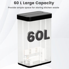 60L Trash Can with 2 Wing Lids Slim Automatic Touchless Waste Bin-Silver