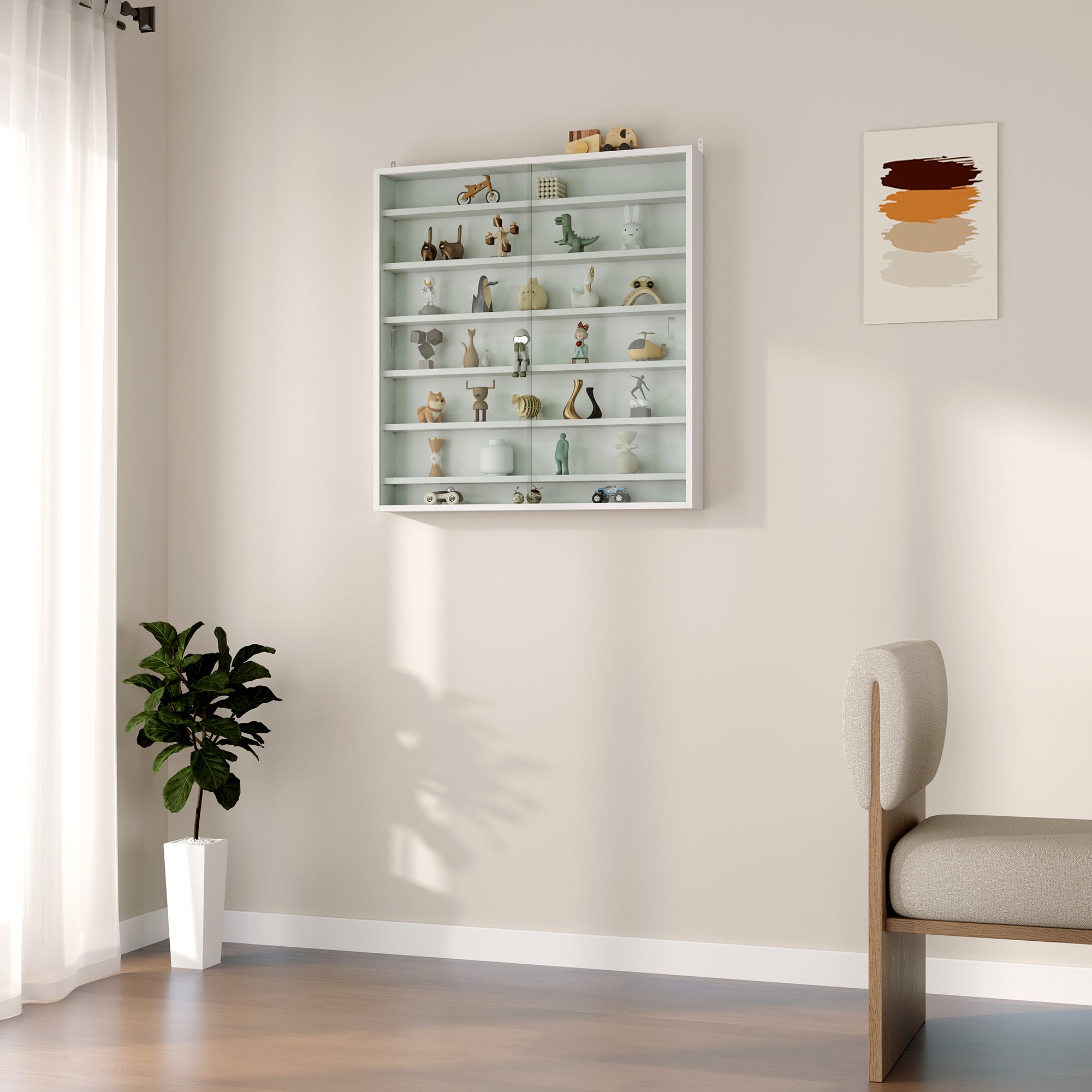 HOMCOM Six Shelf Display Cabinet, with Glass Doors - White