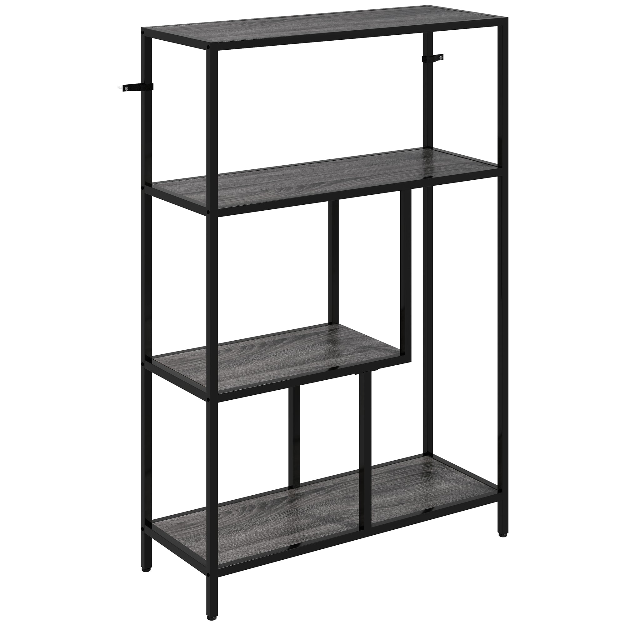 HOMCOM 4-Tier Bookshelf with Open Shelves - Charcoal Grey