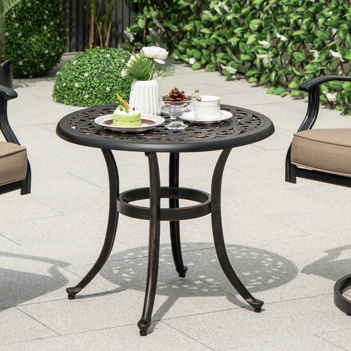 60 cm Patio Side Table with Adjustable Footpads for Poolside Backyard Balcony-Brown
