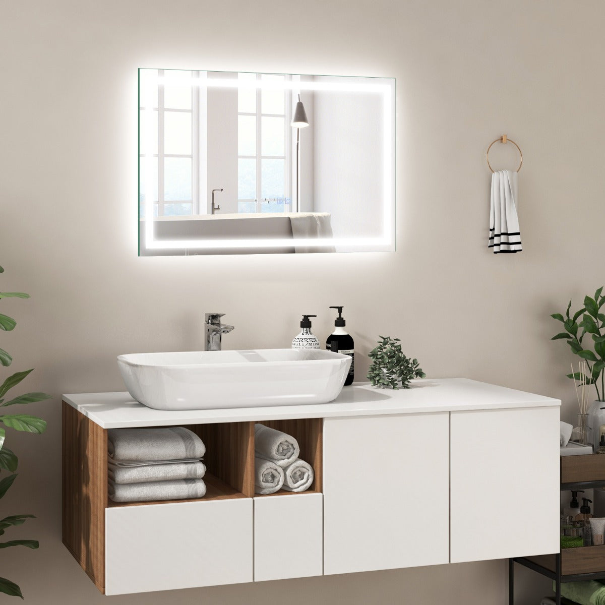 60 x 40 CM LED Bathroom Mirror with 3-Color Dimmable Lights