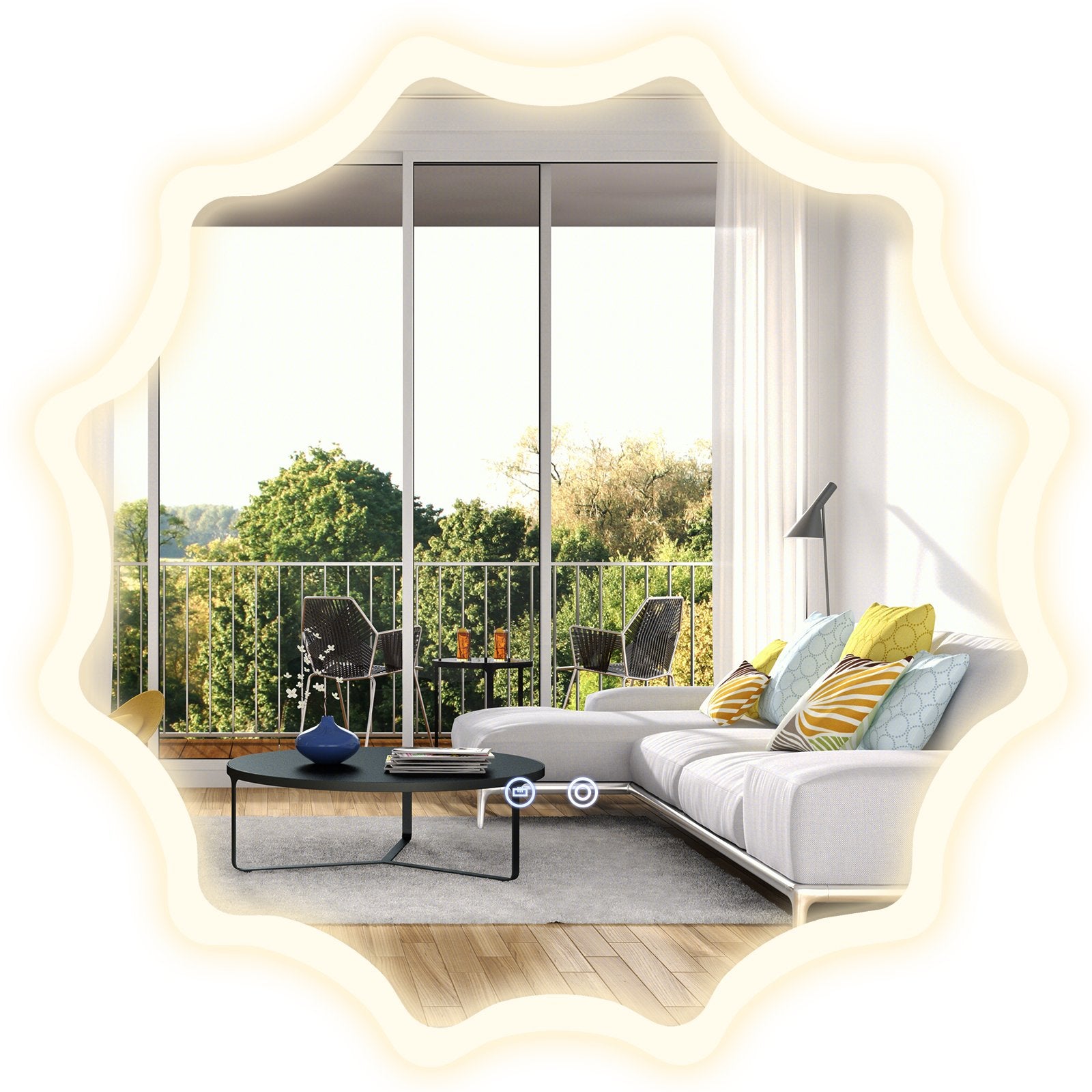 60 x 60 cm LED Waved Edge Round Wall Mirror with 3-Color Lights-Silver