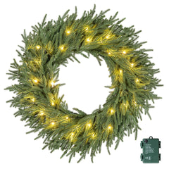 60cm Artificial Pre-Lit Christmas Wreath with Warm White LED Lights