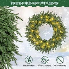 60cm Artificial Pre-Lit Christmas Wreath with Warm White LED Lights